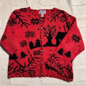 Vintage Northern Isles Red Black Knit Cardigan